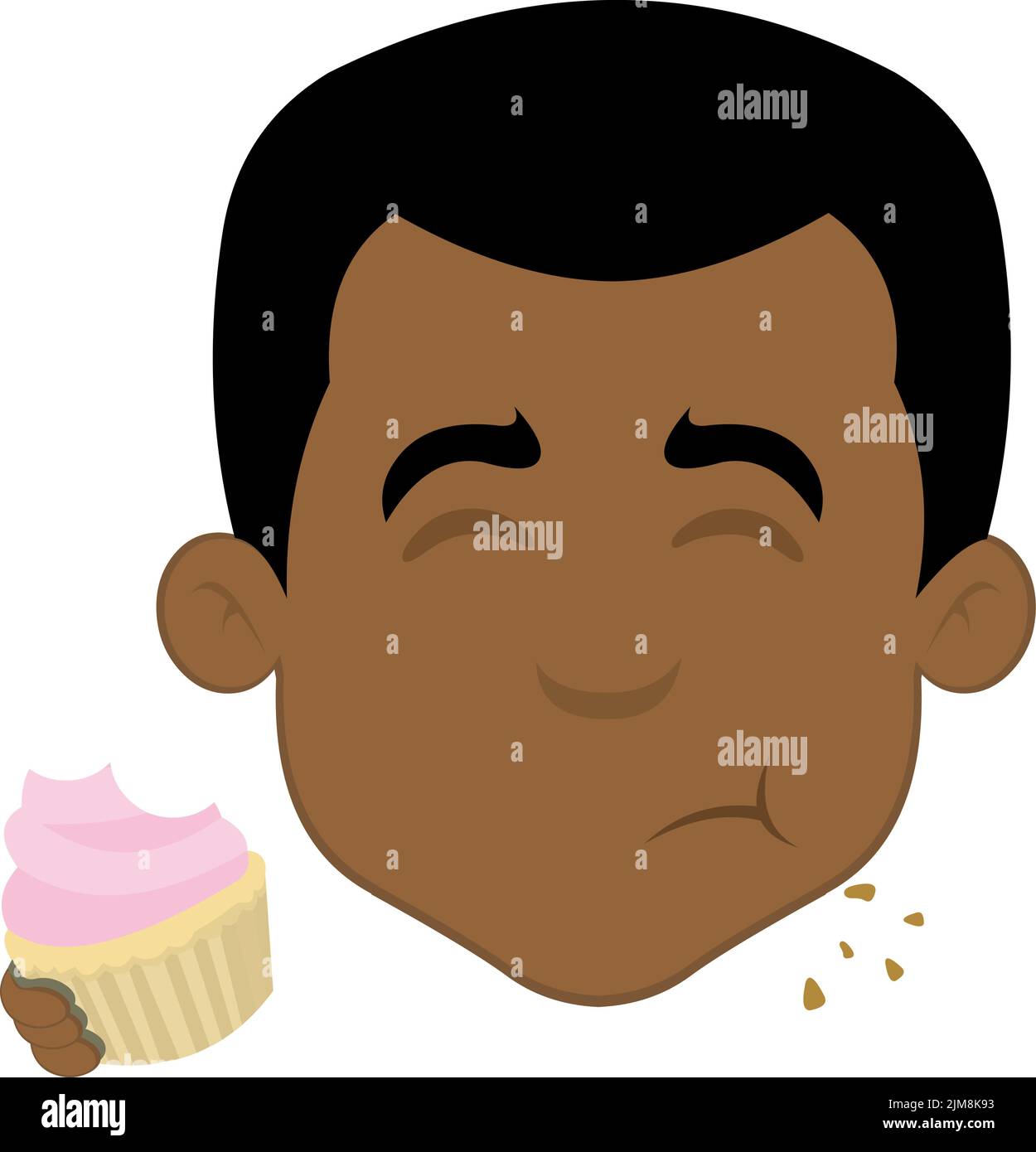 Vector illustration of a cartoon man face eating a cupcake or muffin