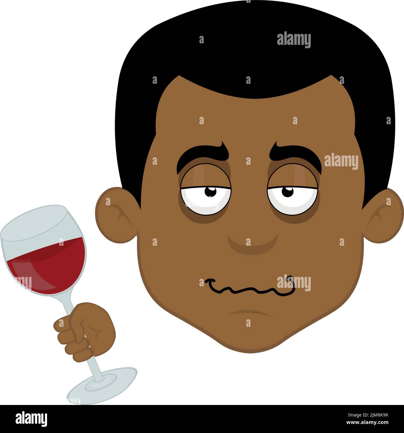 Vector illustration of the face of a drunk cartoon man with a glass of