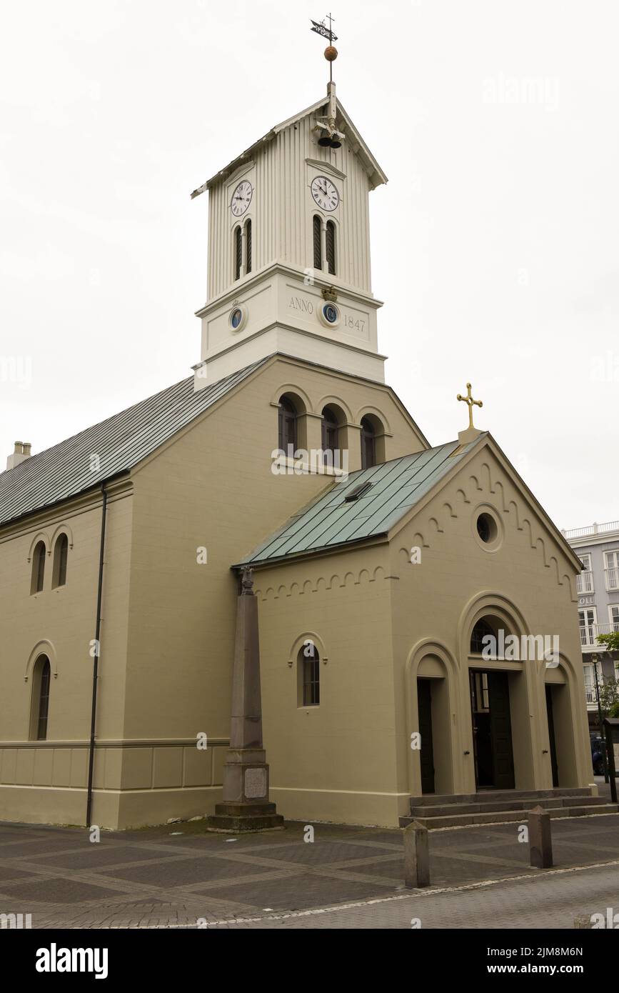 Traditional church at Reykjavik on Iceland Stock Photo