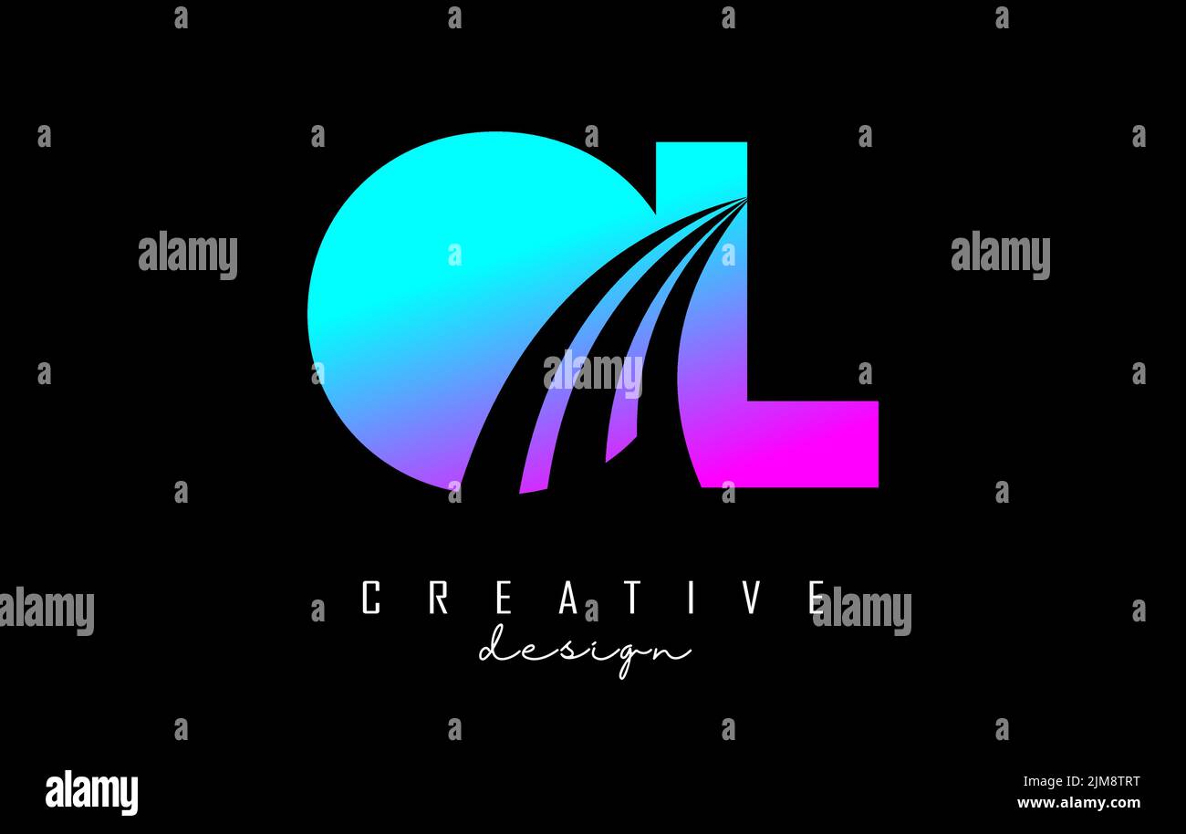 Creative colorful letter OL o l logo with leading lines and road ...