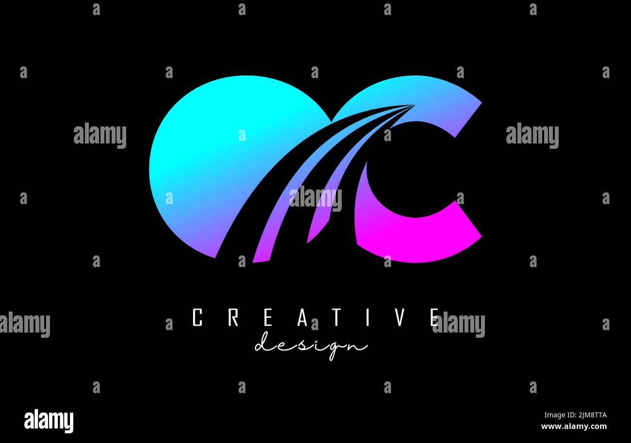 Creative colorful letter Oc o c logo with leading lines and road ...
