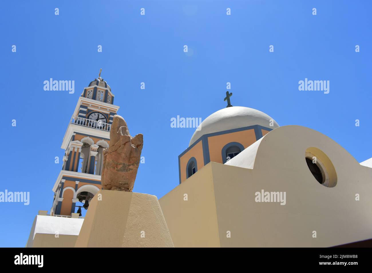 The Cathedral of Saint John the Baptist is a parish of the Roman Catholic Church in Fira Thera, on the island of Santorini in Greece, Cyclades islands Stock Photo