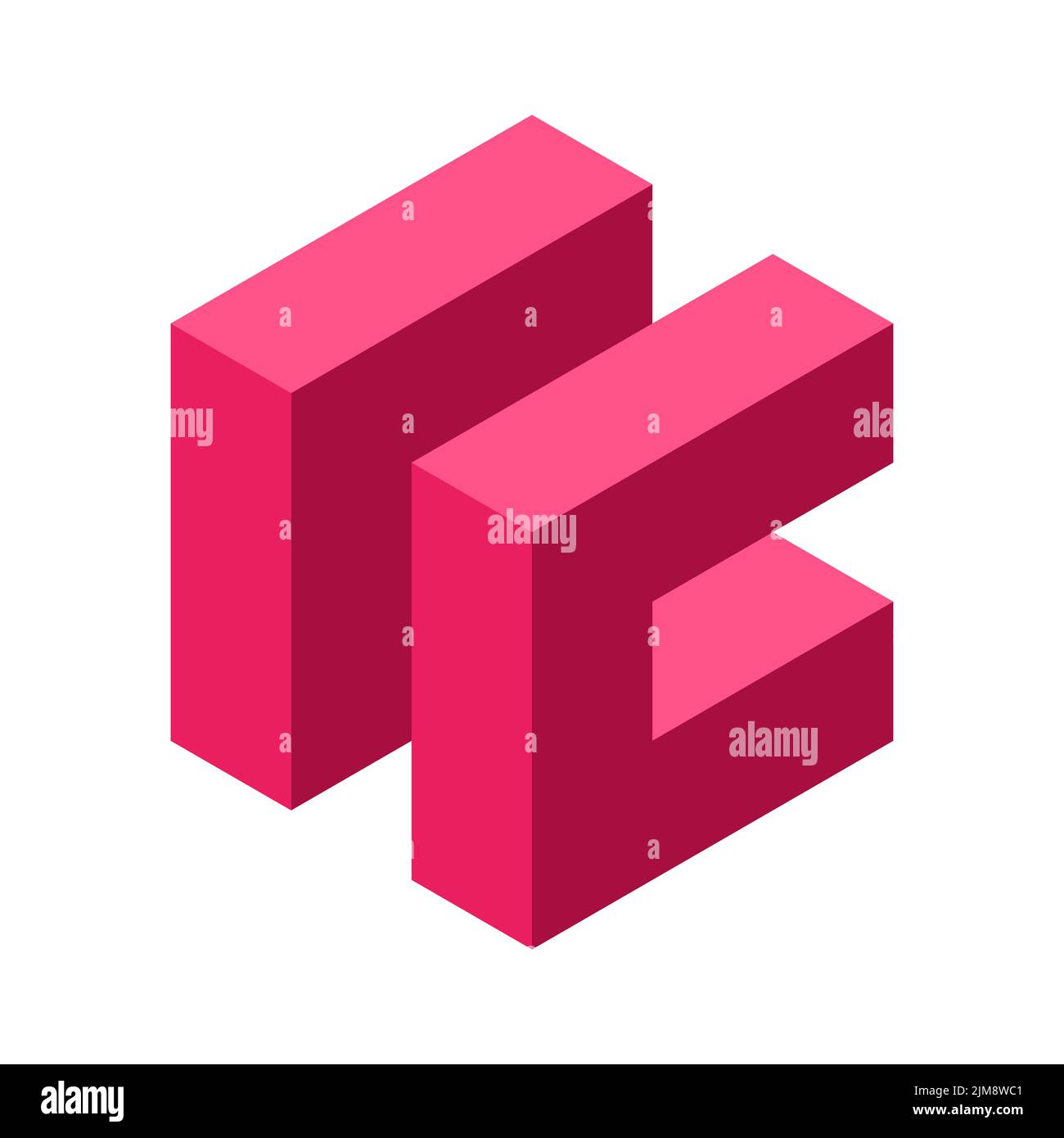 3D letters IC logo template. Red abstract cube shape. Geometric square object. Isometric letters I and C. Corporate logotype. Architecture block Stock Vector