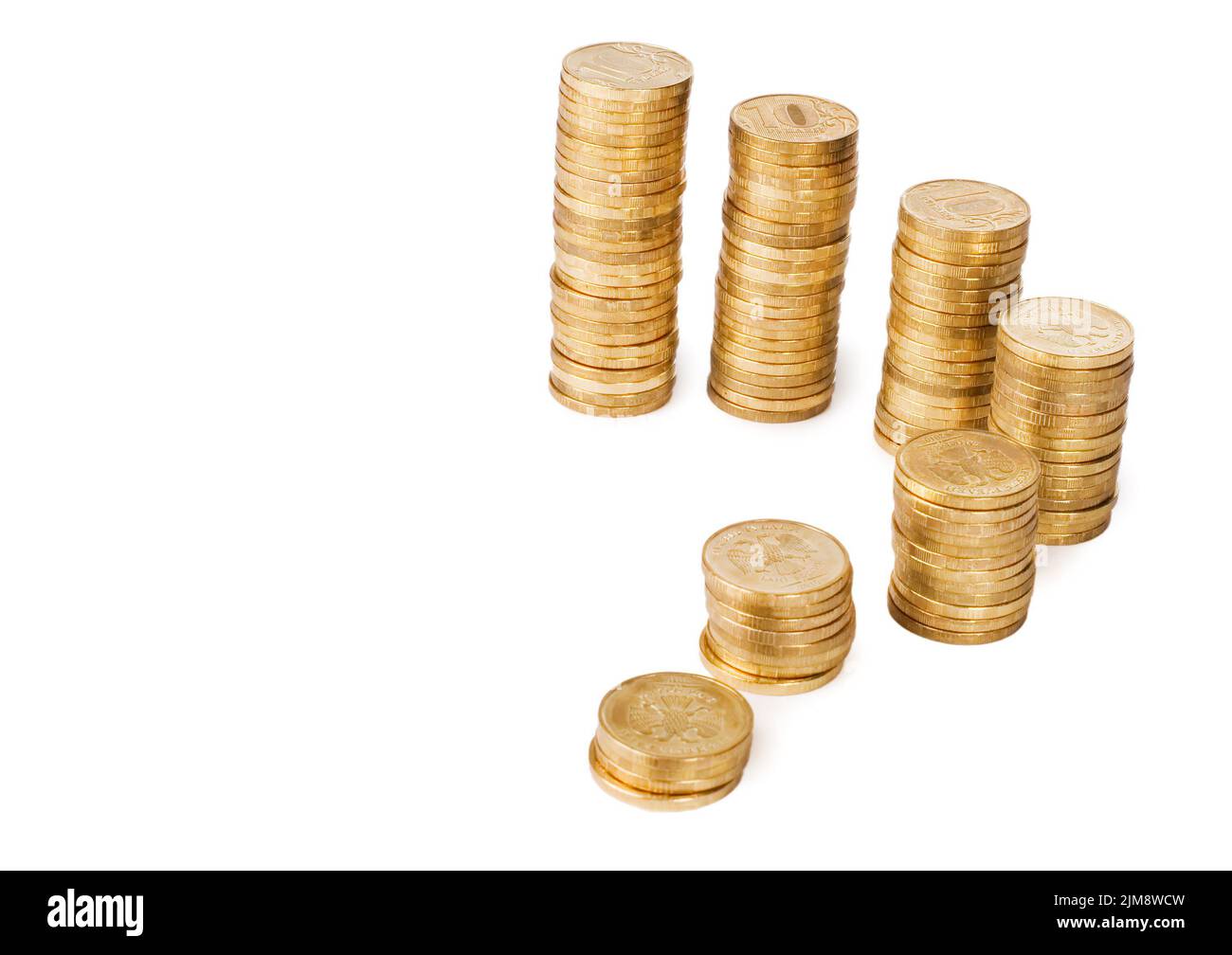 Golden coins isolated on white background Stock Photo - Alamy