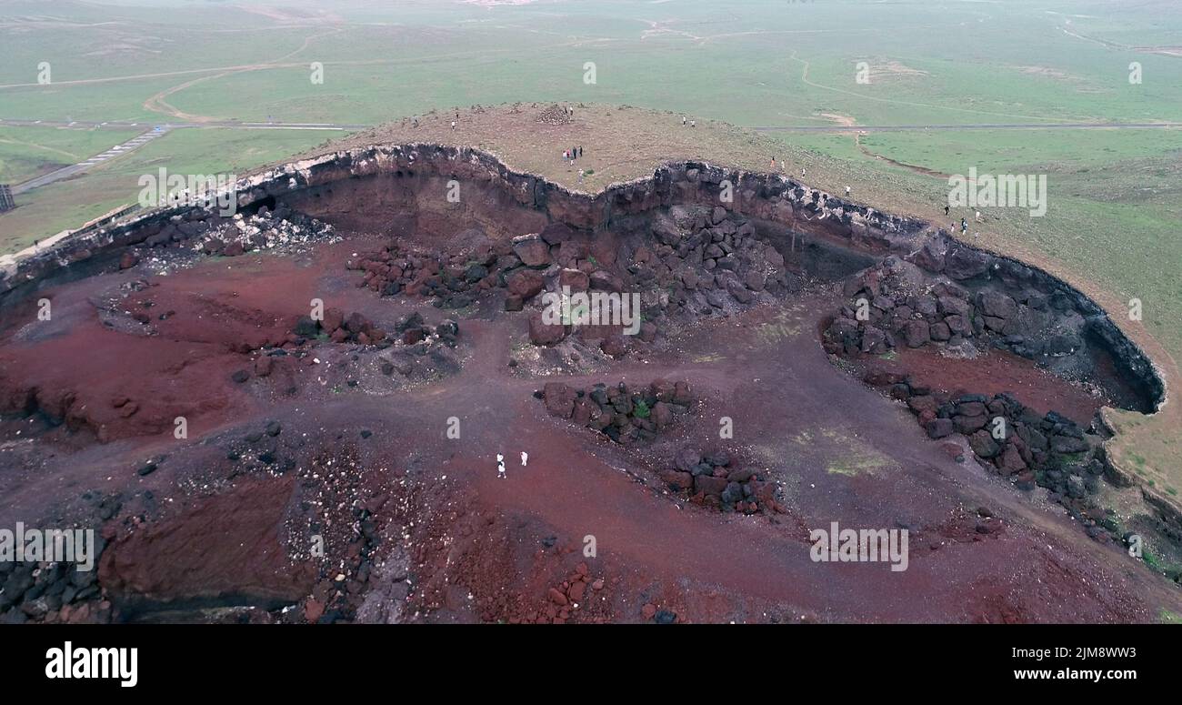 ULANQAB, CHINA AUGUST 2, 2022 Aerial view of volcanic remains in