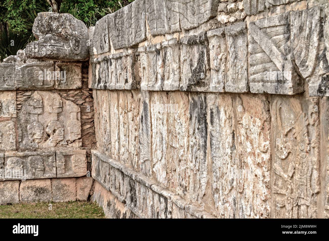 Wall of Skulls (Tzompantli)  Chichen Ista Mexico Stock Photo