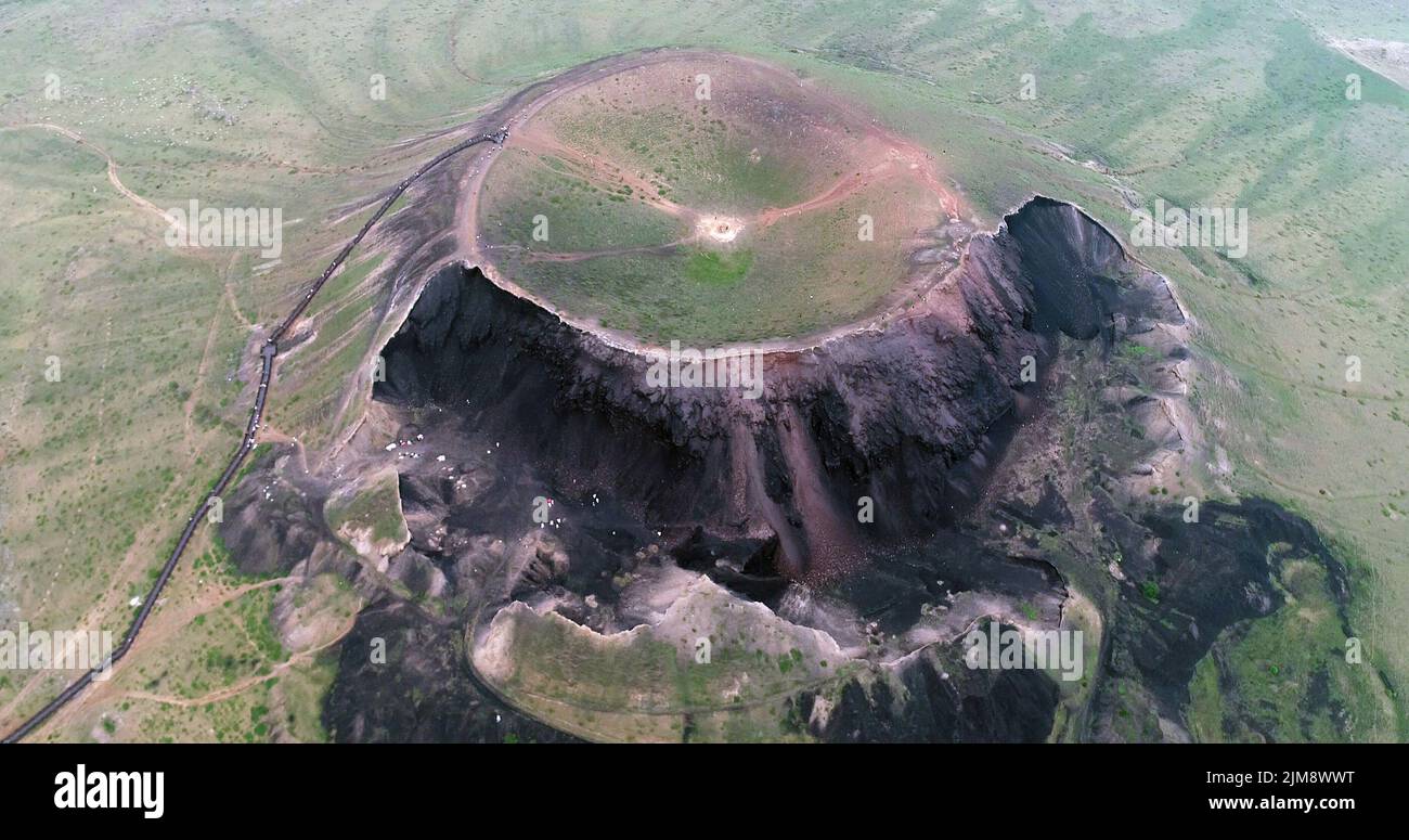 ULANQAB, CHINA AUGUST 2, 2022 Aerial view of volcanic remains in