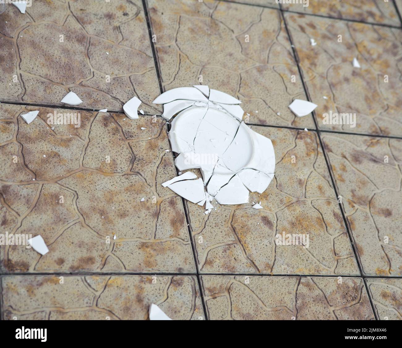 Broken plate on a tile background Stock Photo