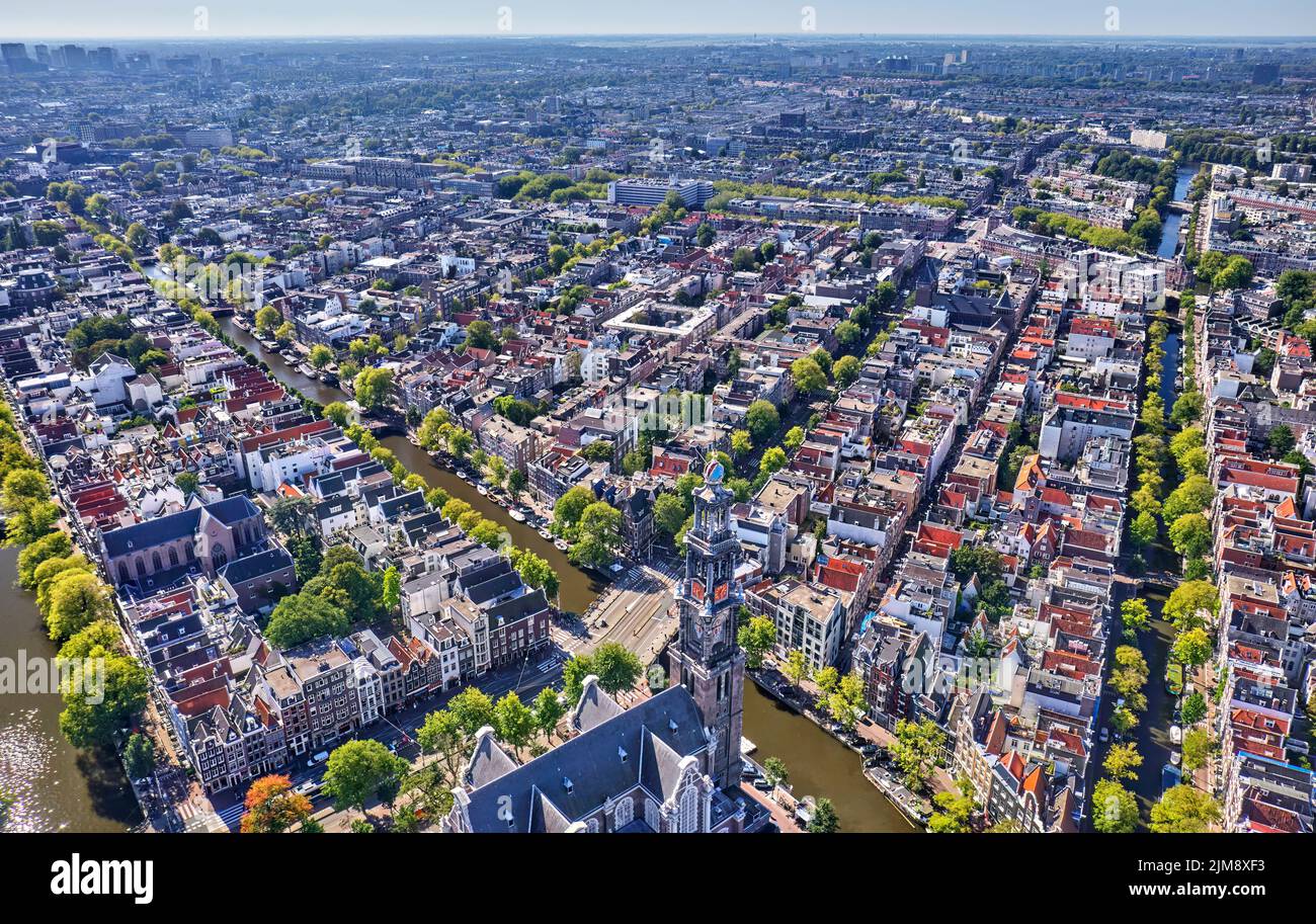 Netherlands, Amsterdam - 13-06-2022: view from high above on the city of Amsterdam. Stock Photo