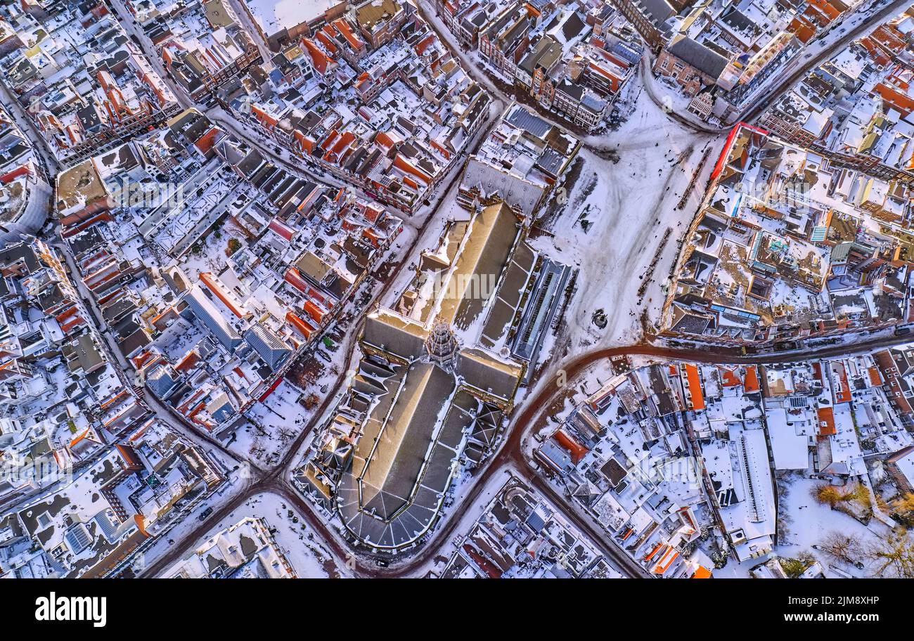 Netherlands, Haarlem - 20-03-2021: view from high above on the city of Haarlem in the winter. Stock Photo