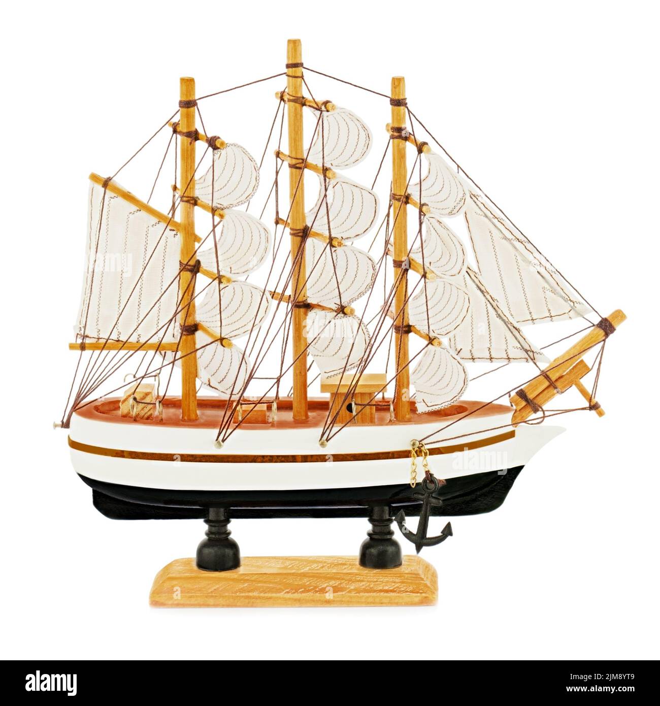 Old sailboat model isolated on white background Stock Photo - Alamy