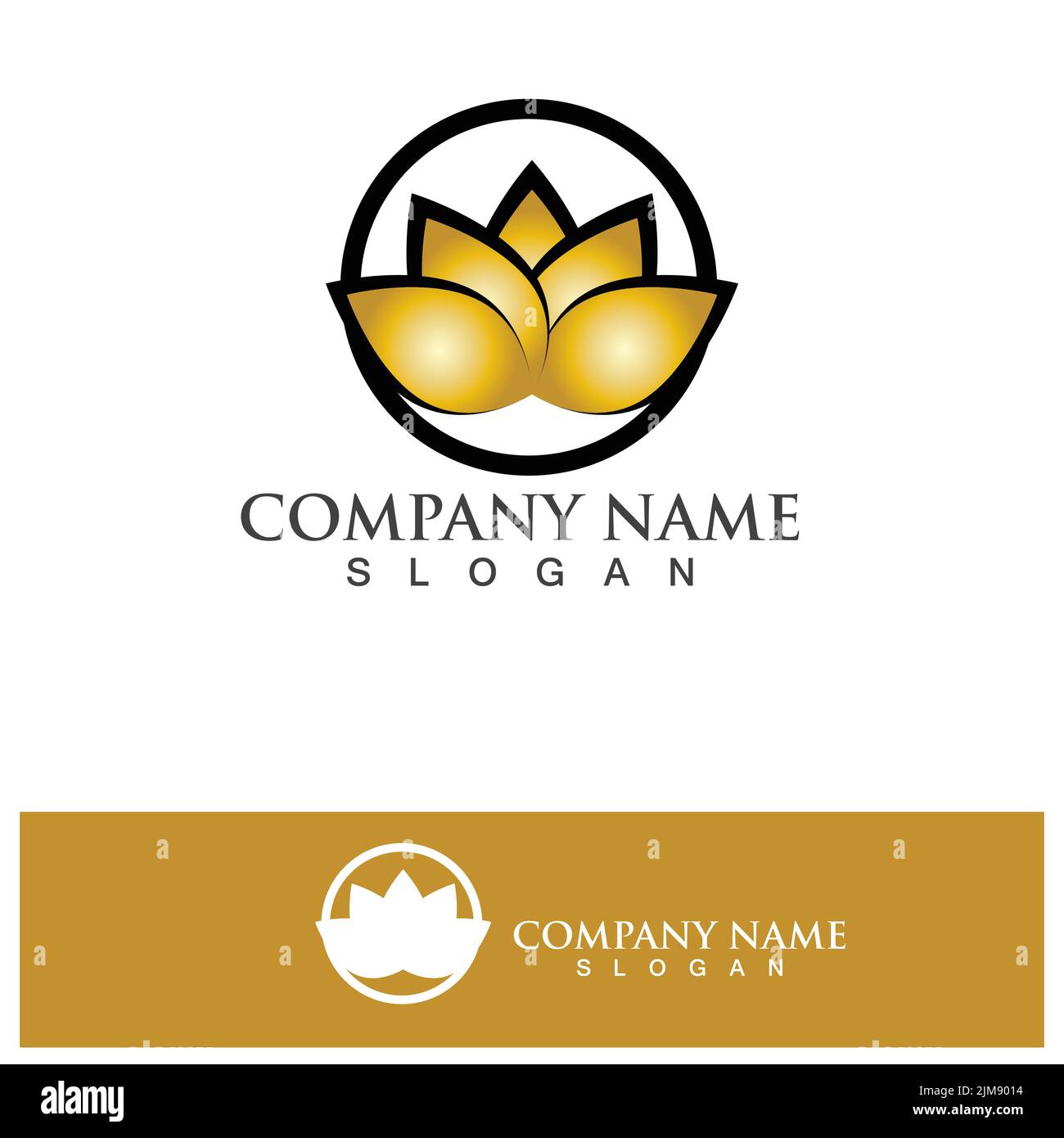 Golden lotus flower logo. Vector design template of lotus icon on dark ...