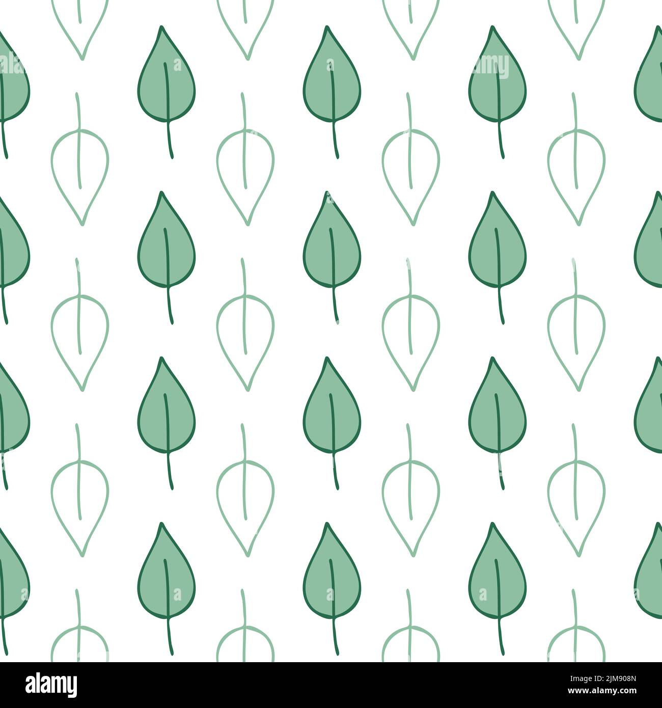 Green birch leaf seamless pattern on white falling leaves Stock Vector