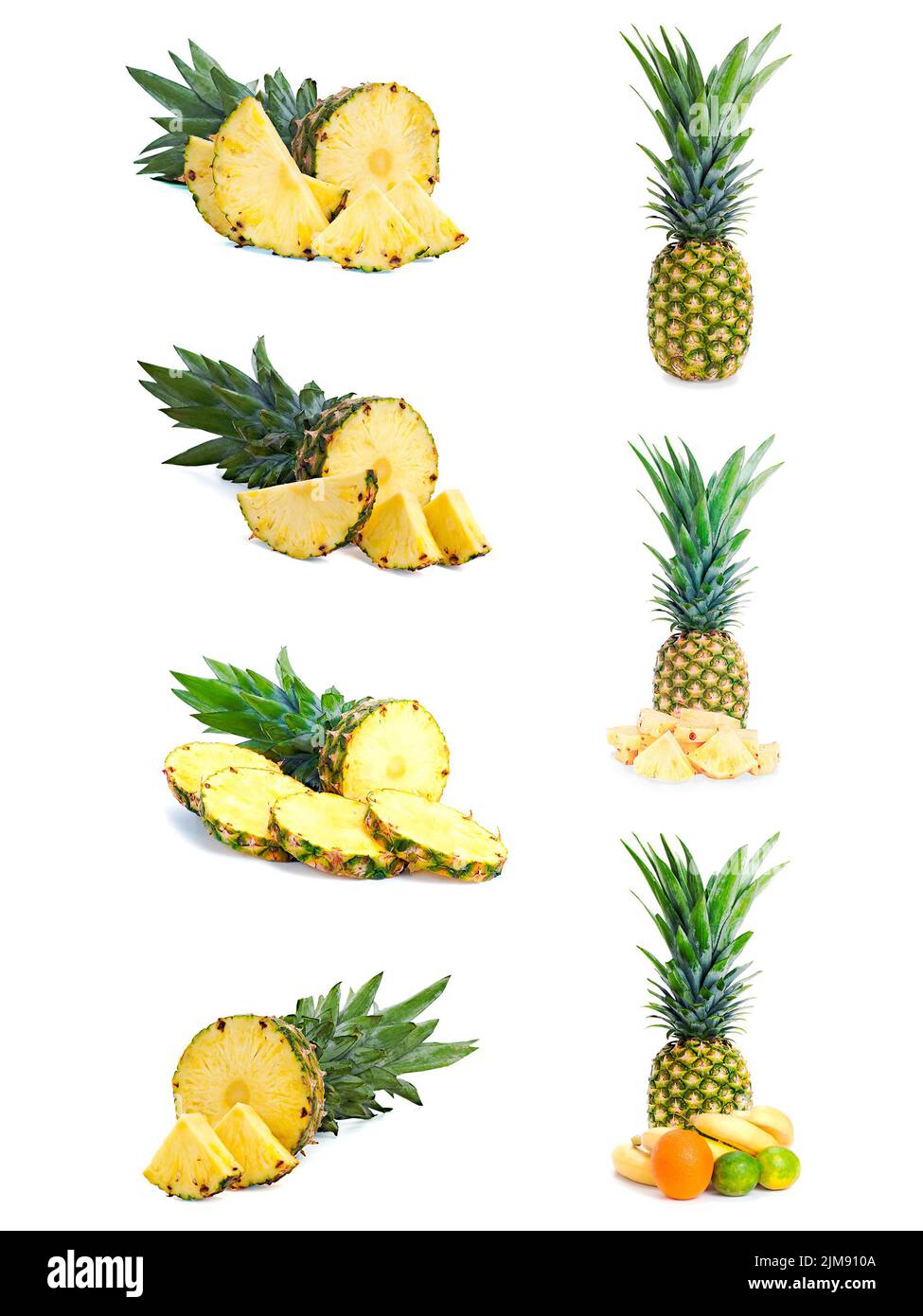 Set of fresh pineapple fruits with cut isolated on Stock Photo Alamy