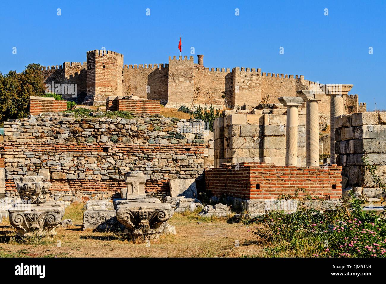 Ayasuluk Castle and The Basilica of Saint John Tur Stock Photo