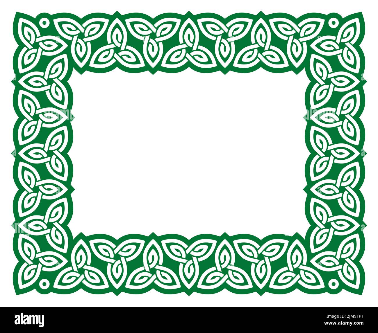 Irish Celtic vector frame design in green, traditional ractangle border perfect for greeting card or invitation Stock Vector