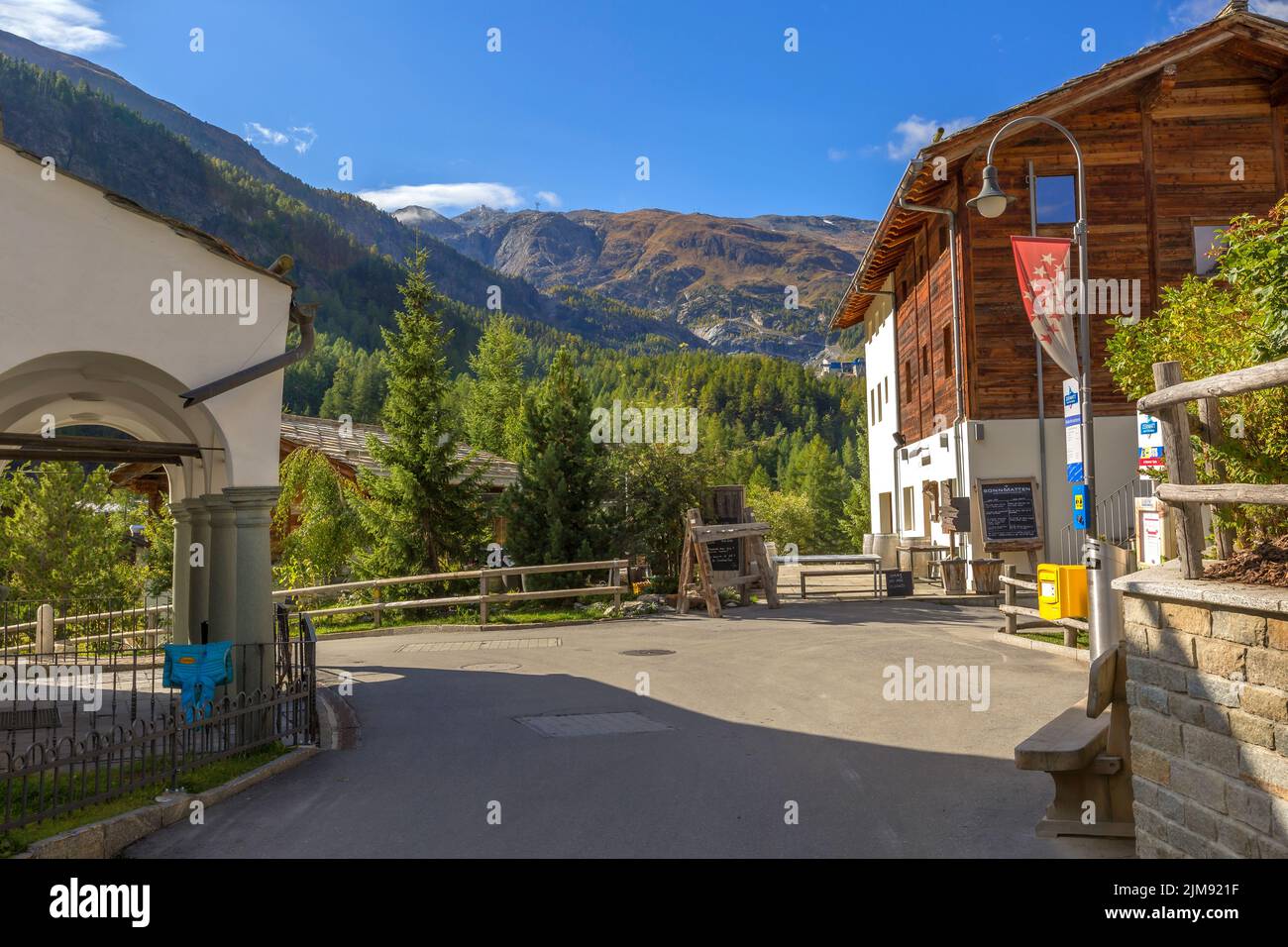 Zermatt, Switzerland October 7, 2019 Town street view and houses