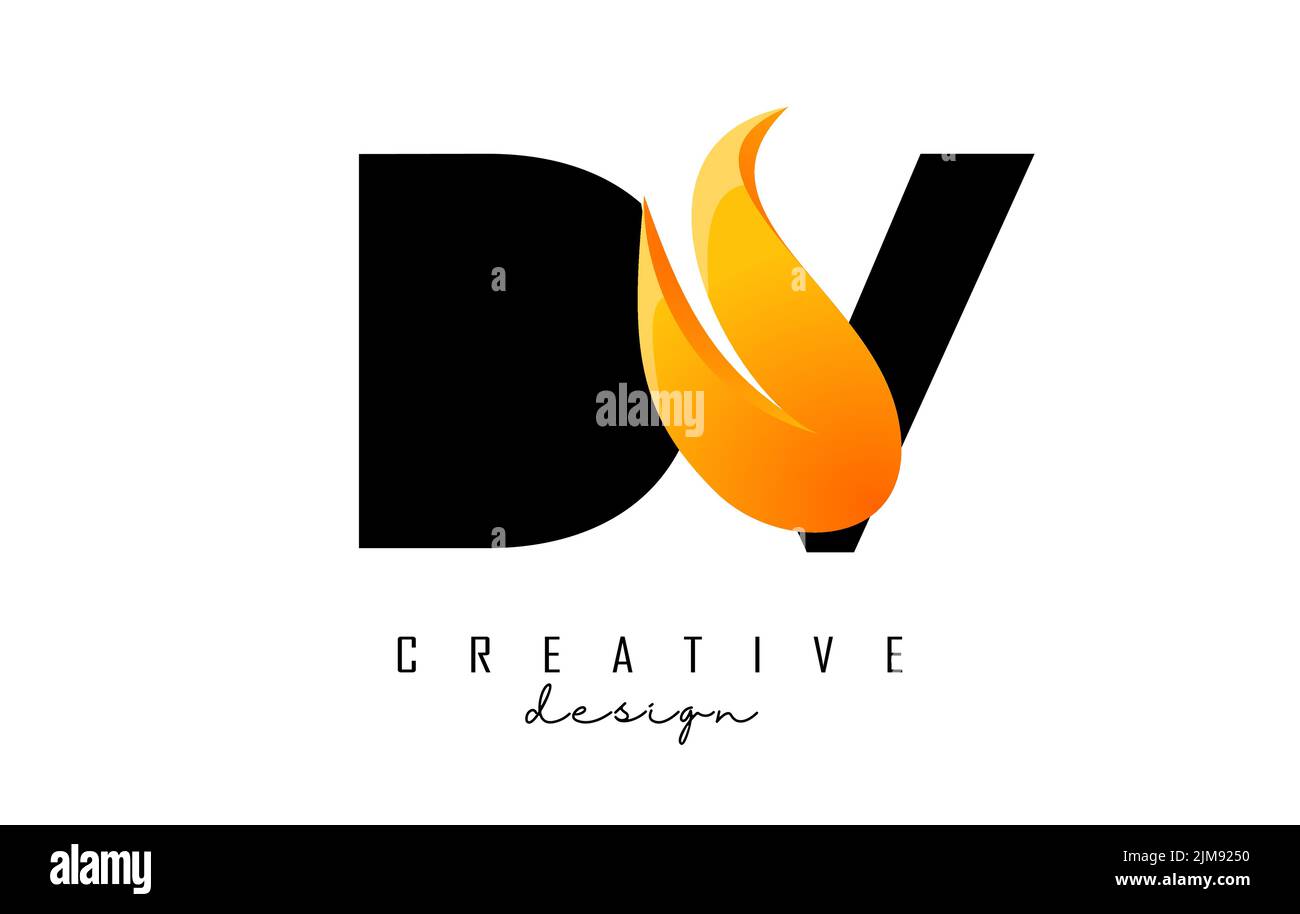 Vector illustration of abstract letters DV d v with fire flames and ...