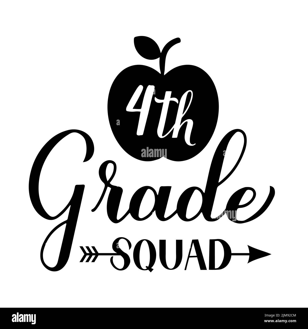 4th Grade squad calligraphy hand lettering isolated on white. First day
