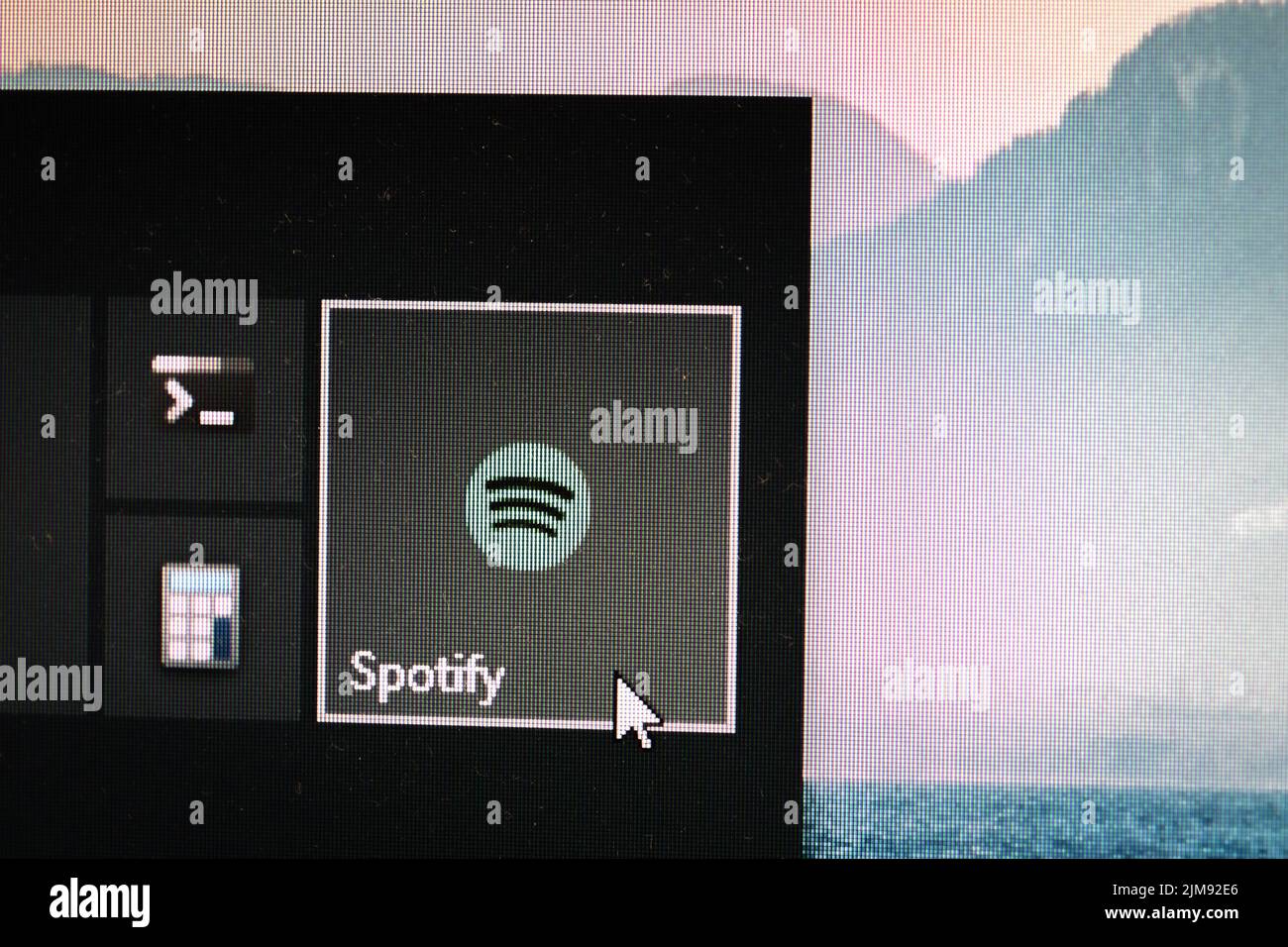 App icon of Spotify on a Windows 10 desktop Stock Photo