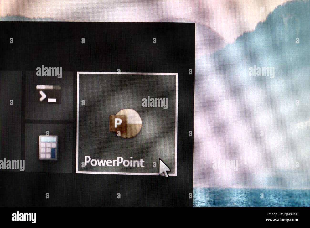 App icon of Microsoft PowerPoiint on a Windows 10 desktop Stock Photo