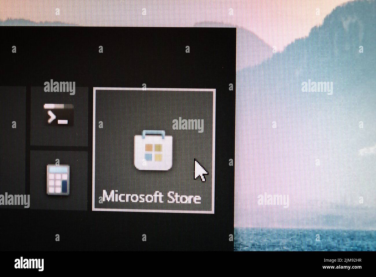 App icon of the Microsoft Store on a Windows 10 desktop Stock Photo