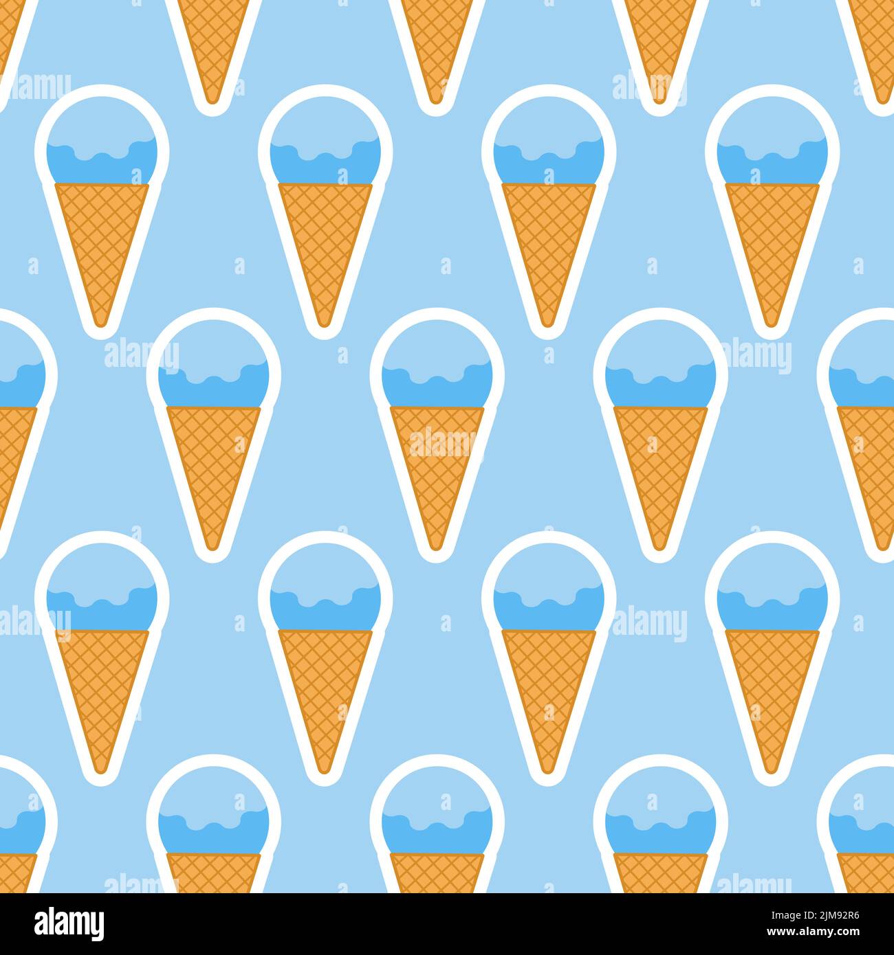Blue ice cream scoop in waffle cone seamless pattern background ...
