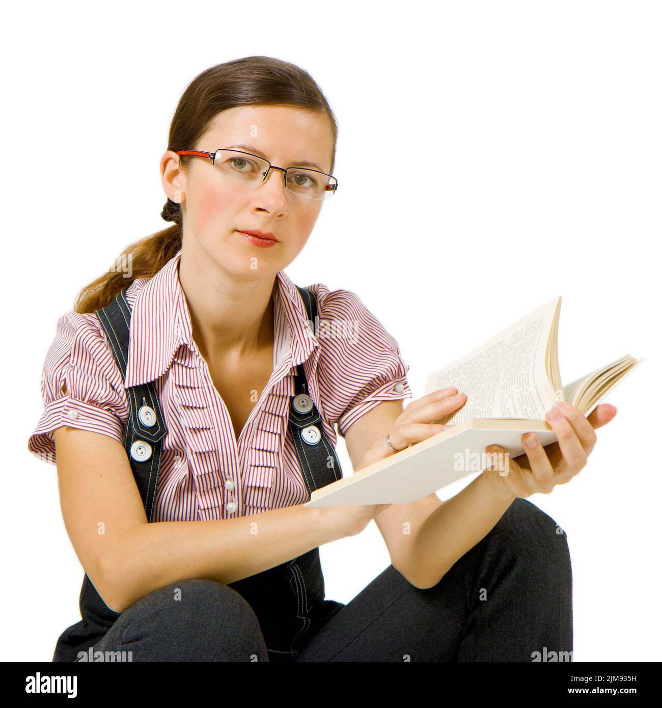 Girl in glasses with a book Stock Photo Alamy