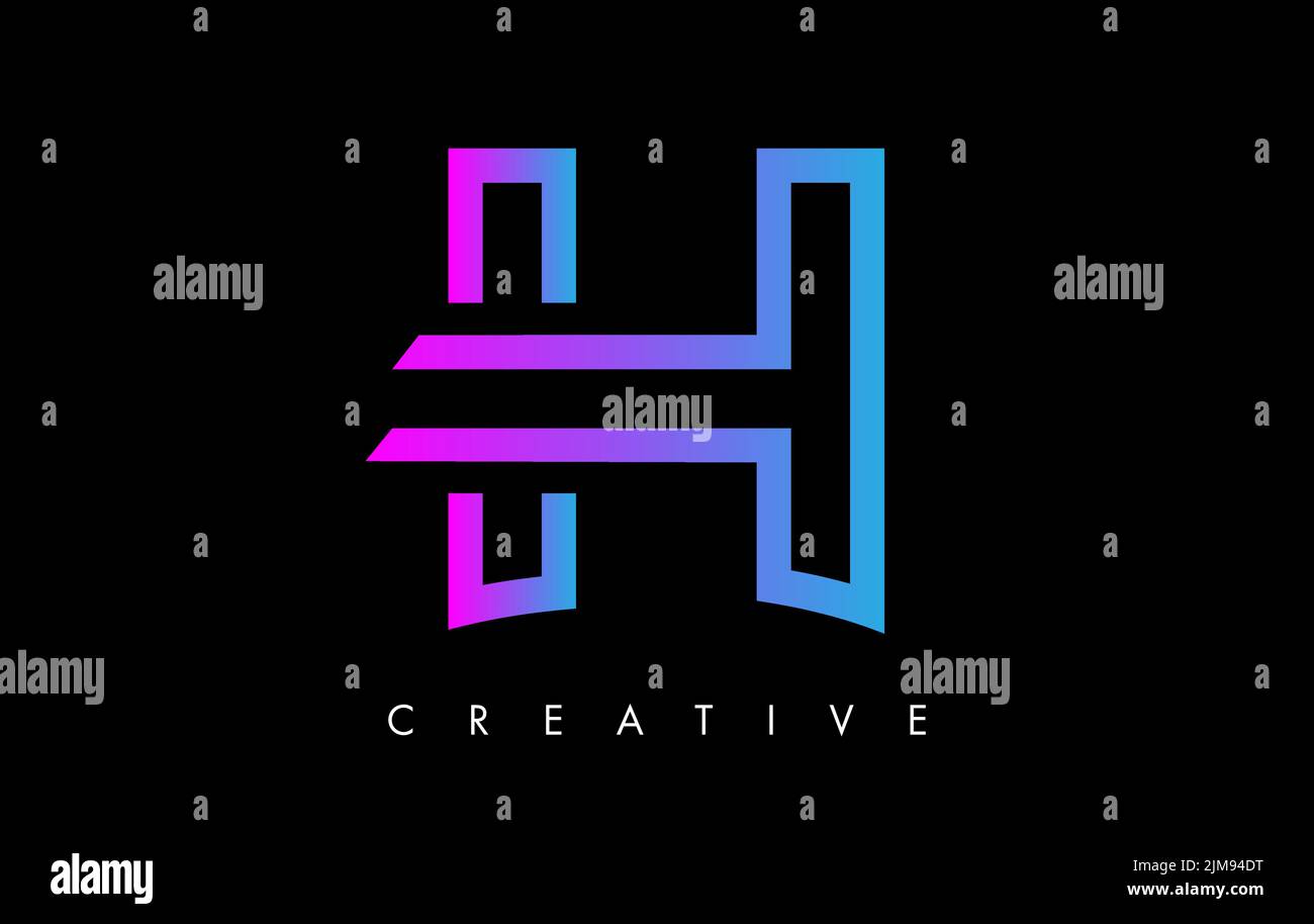 H Letter Logo Monogram with Purple Violet Lines and Minimalist Design ...