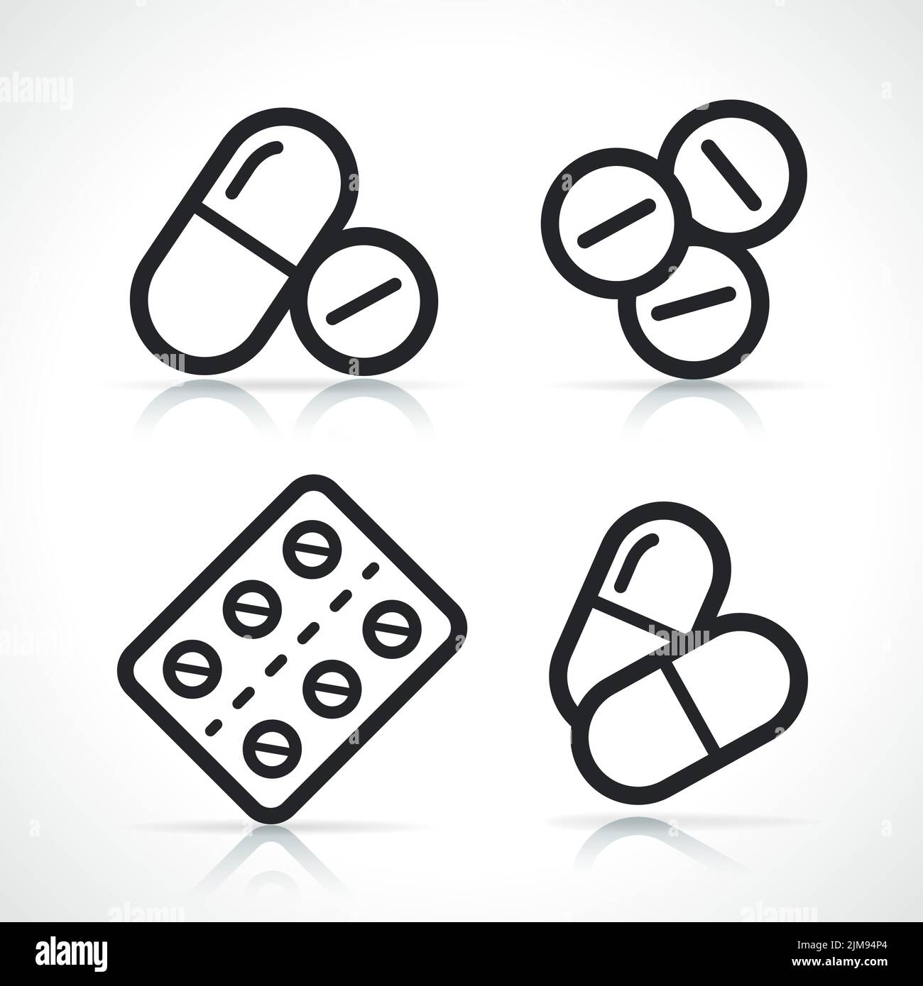 pills and capsules line icons isolated illustrations Stock Vector