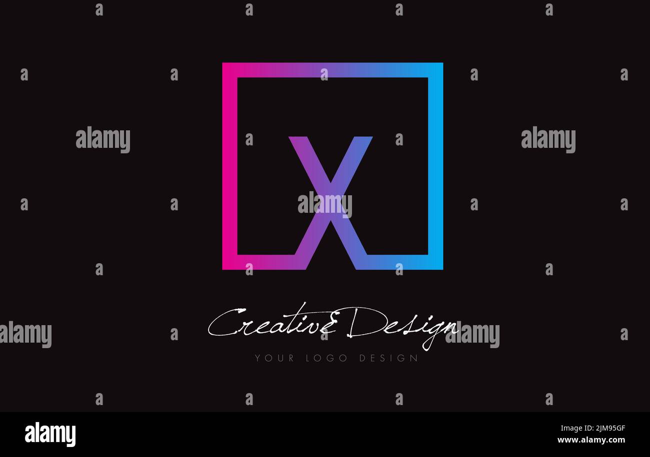 X Square Framed Letter Logo Design Vector with Purple Blue Colors Stock ...