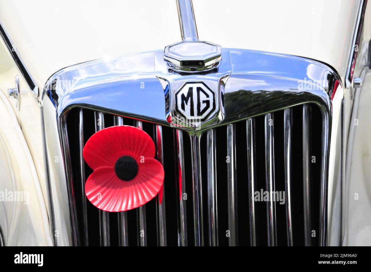 MG sports car/remembrance poppy Stock Photo