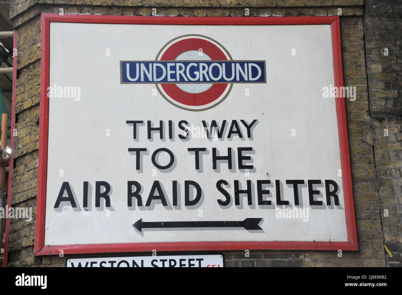 London air raid shelter sign Stock Photo