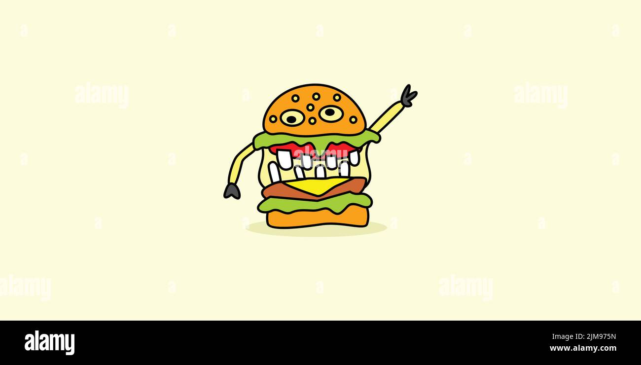 Unique and attractive hamburger mascot illustration design Stock Vector