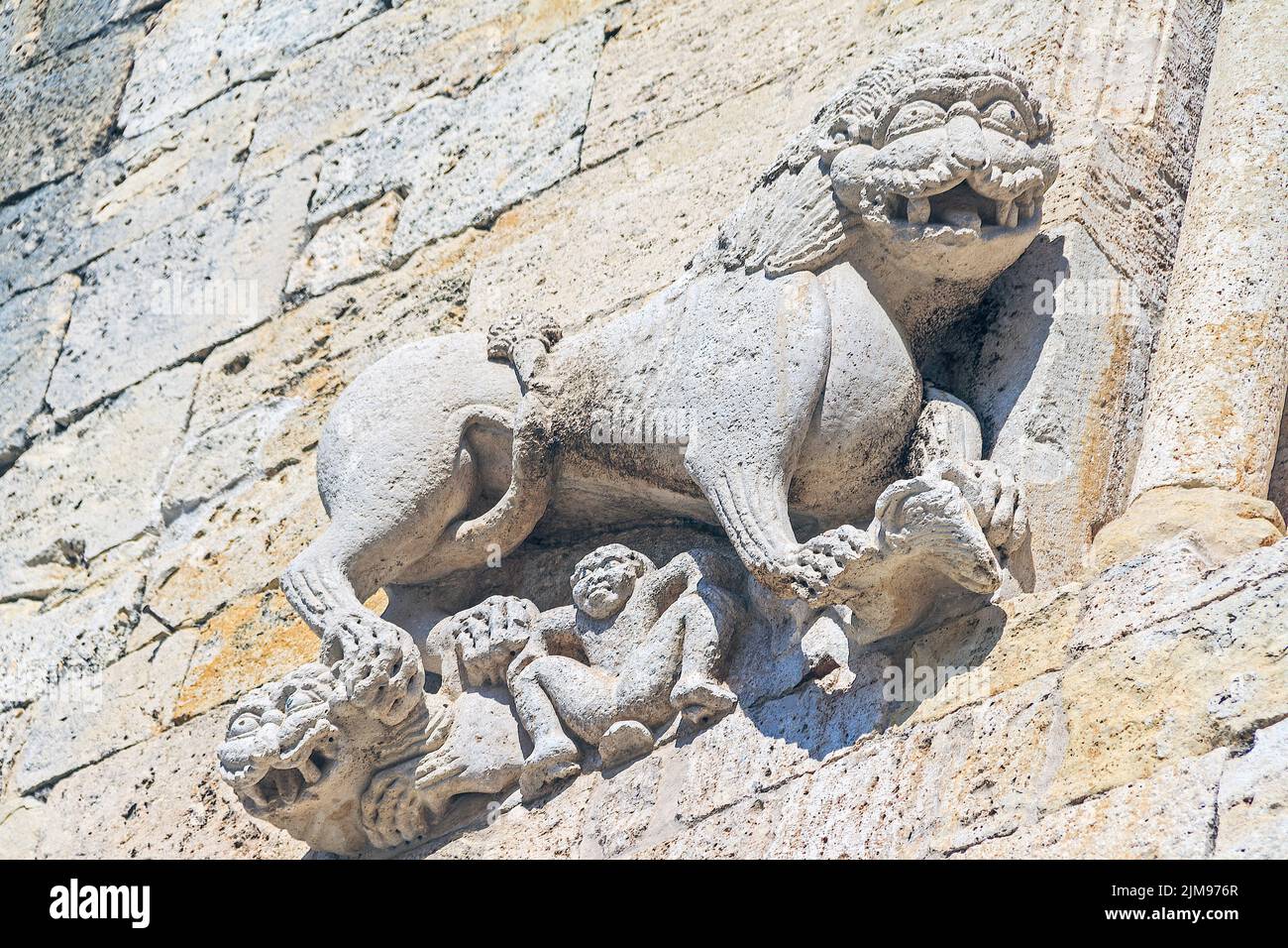 Lion Statue Monastary Of Sant Pere Besalu Cataloni Stock Photo