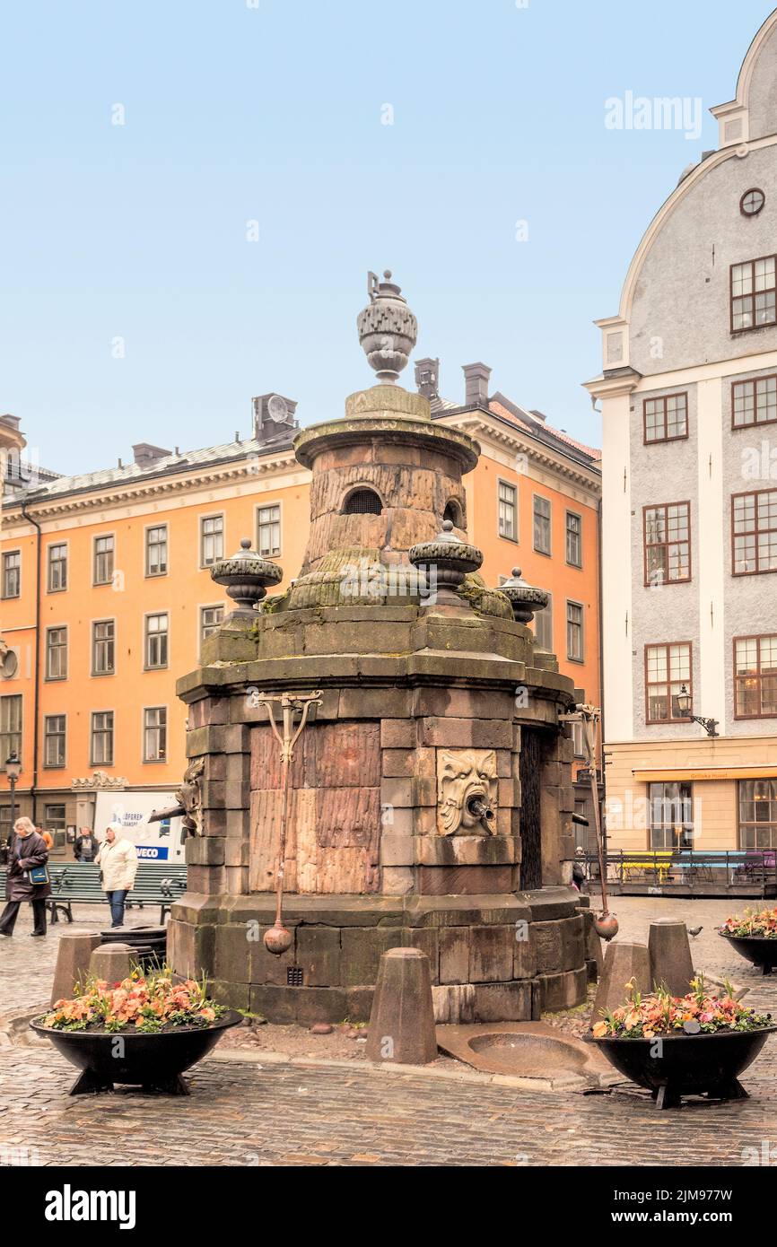 Fountain Stortorget Square Gamla Stan Stockholm Sw Stock Photo