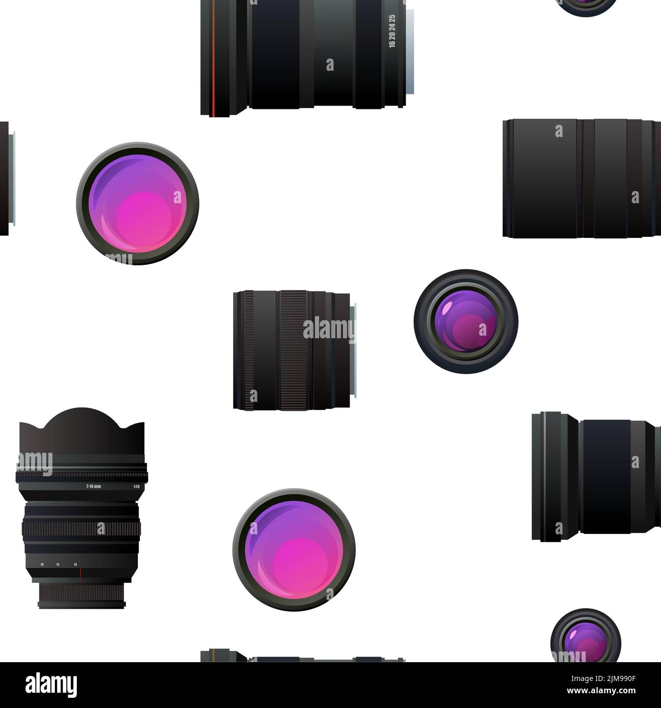 Set of lenses for camera. Various sizes and focal lengths. Optical