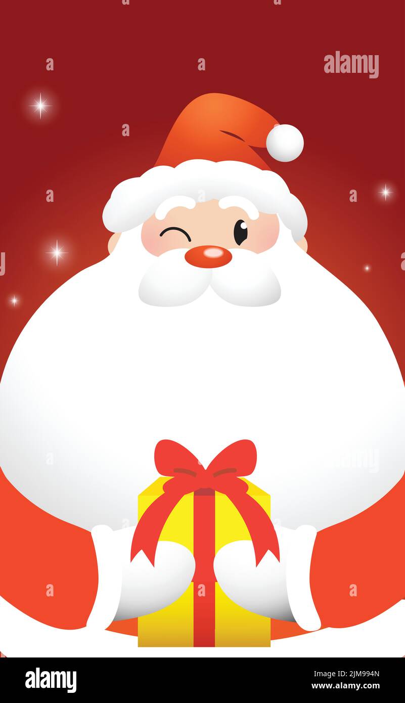 Santa Claus holding a gift box closeup portrait vector cartoon ...