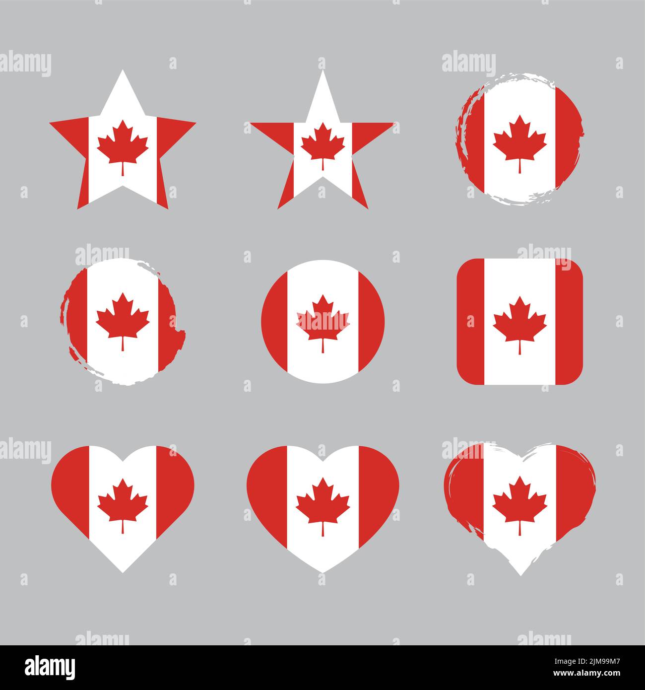 Canada vector circle and heart flag set. Canadian dry brush and grunge