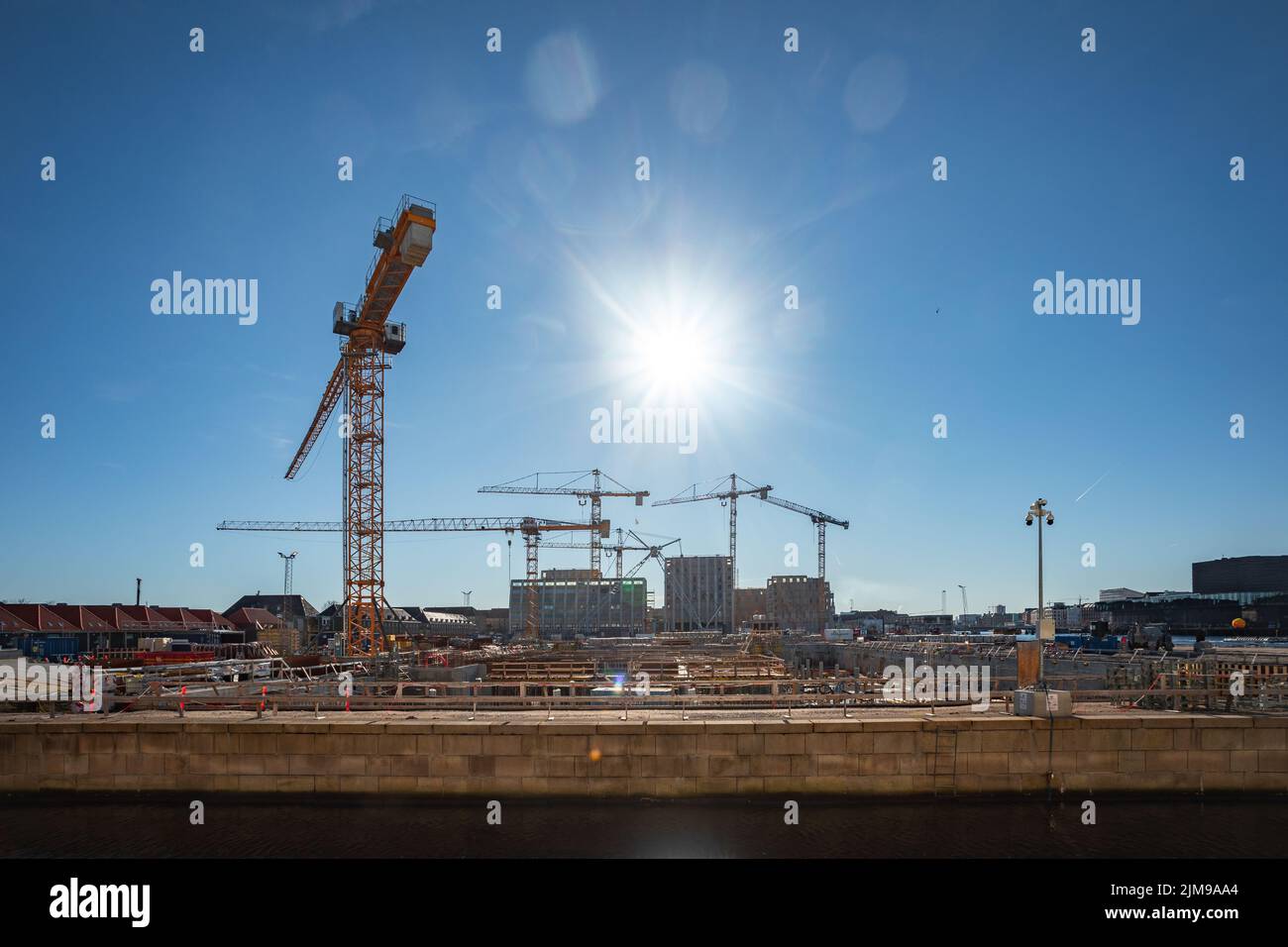 Lots of crane on construction site near Operaen (Københavns Havn) in Copenhagen Denmark Stock Photo
