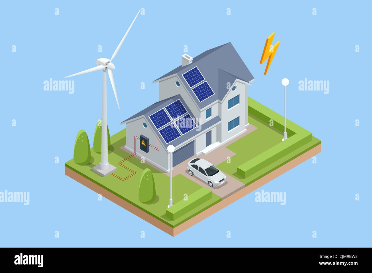 Isometric Green energy industry. Smart city with wind turbines, solar ...