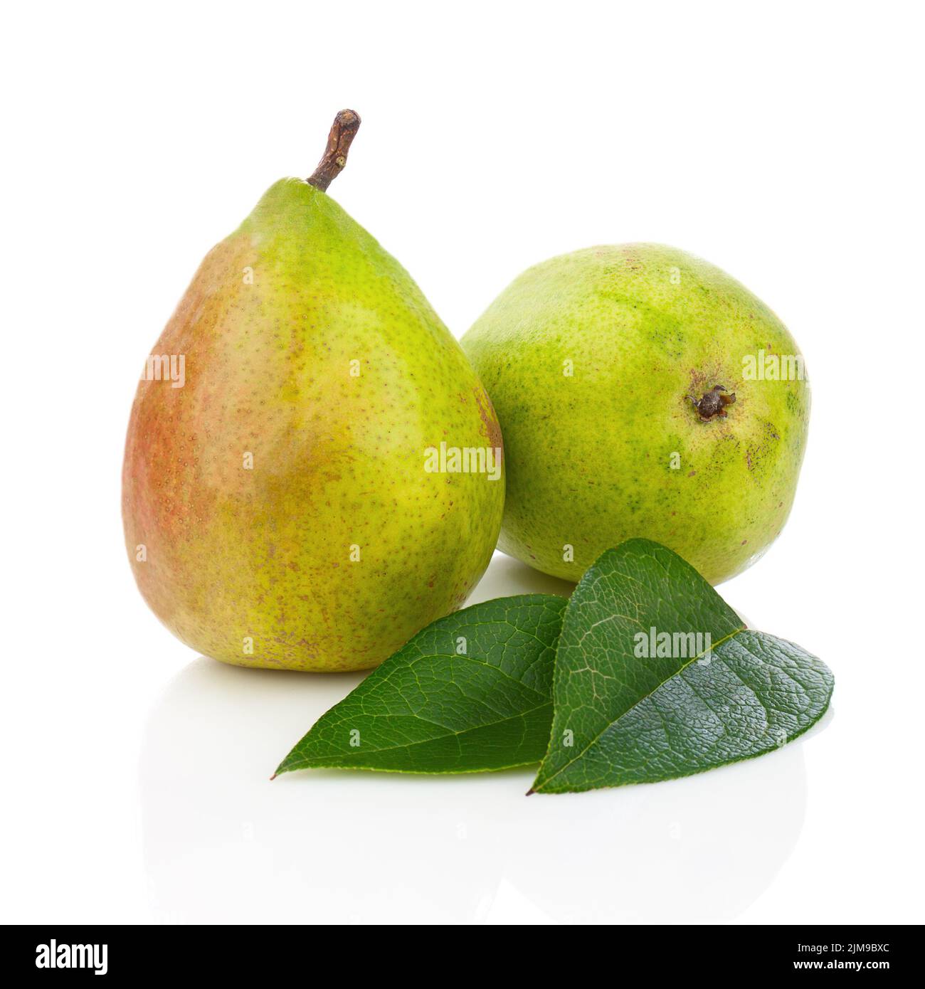 Pears and Green Leaves Isolated on White Background Stock Photo - Alamy