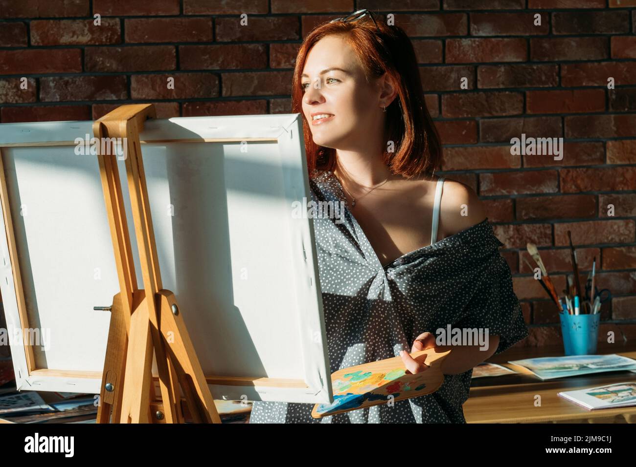 fine artist work studio inspiration female canvas Stock Photo Alamy