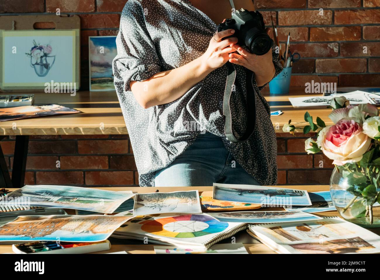 art painting blog studio woman taking photos Stock Photo