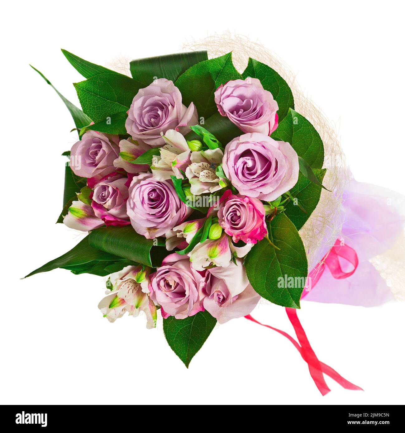 Bouquet from roses, lilies and orchids isolated on white background