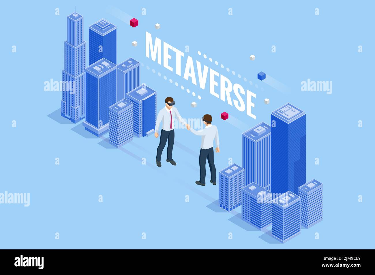 Isometric future digital technology cyber virtual game entertainment metaverse. VR virtual reality goggle Stock Vector