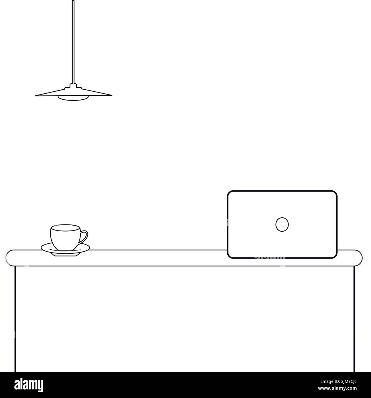 Black and white office space for work or study. Home interior. Vector Stock Vector