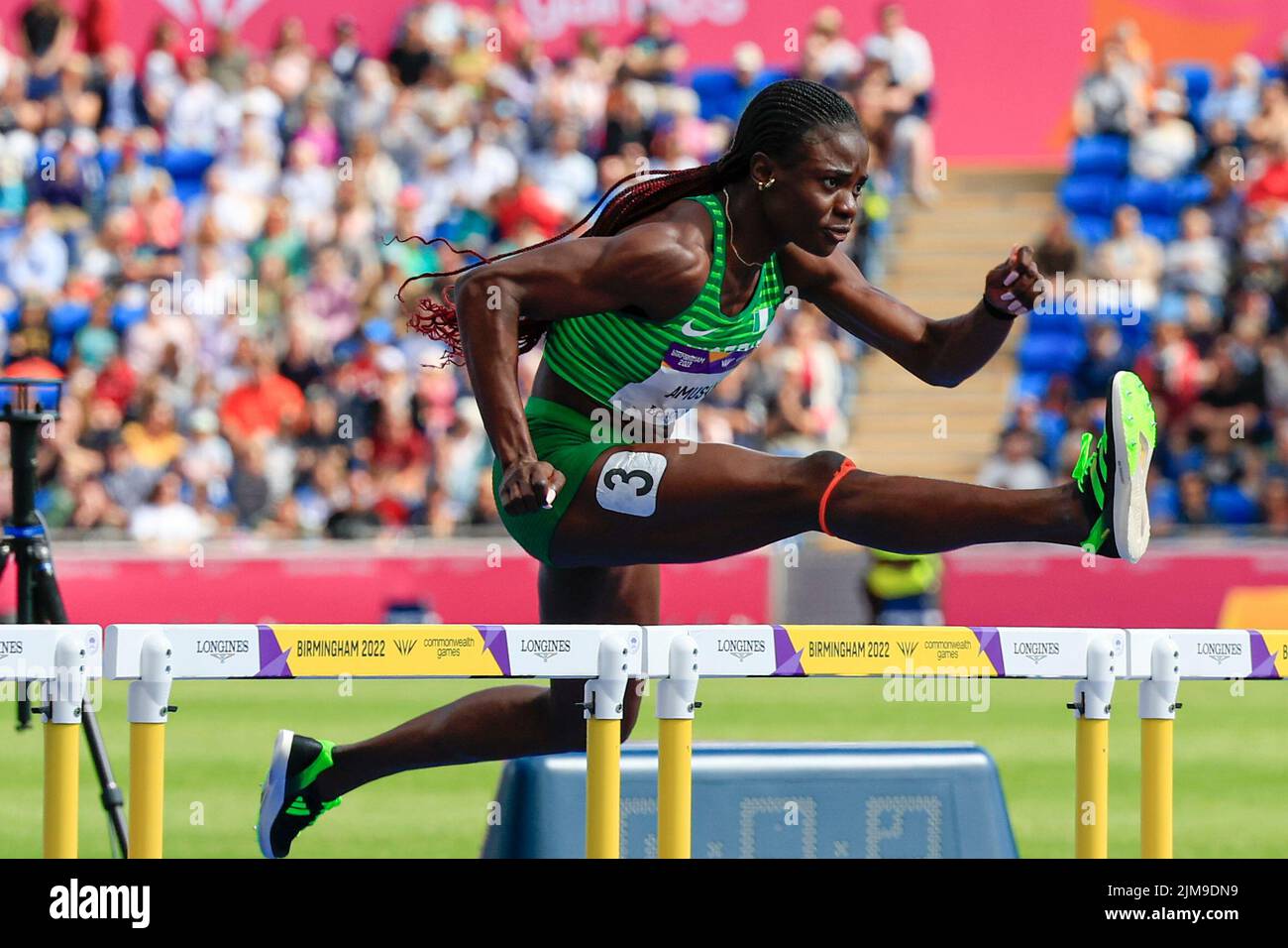 Birmingham, UK. 05th Aug, 2022. Tobi Amusan of Nigeria jumps a hurdle