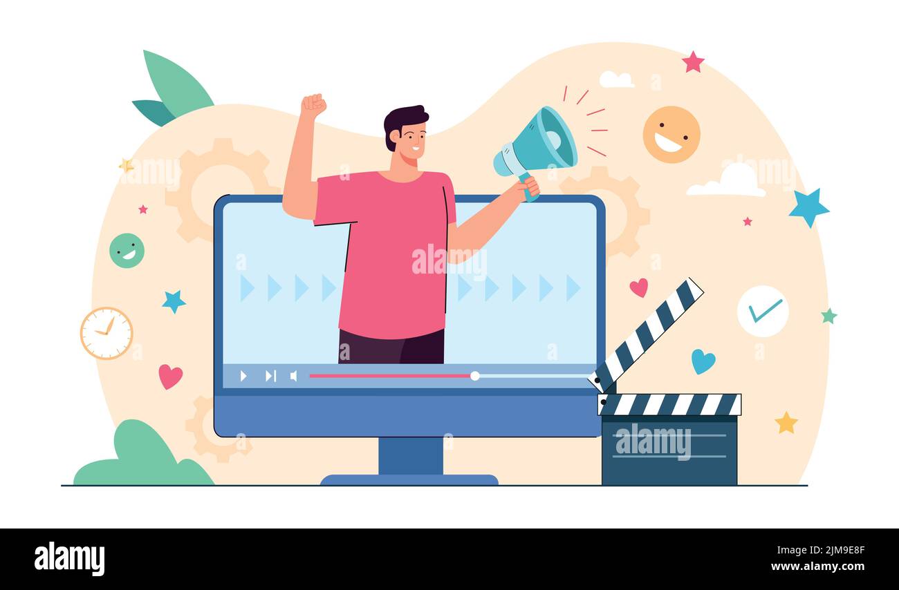 Digital creator advertising business content through video. Man on