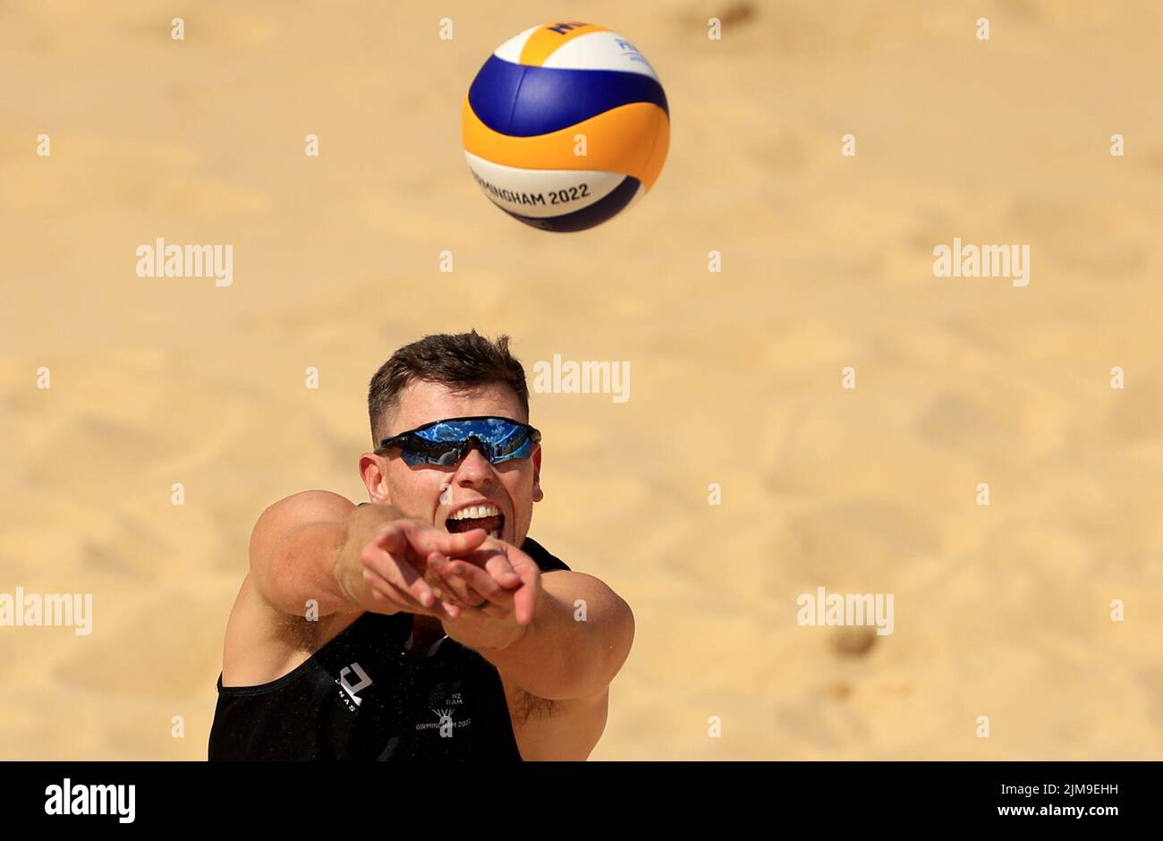 New Zealand’s Brad Fuller in action during the Men’s Beach Volleyball